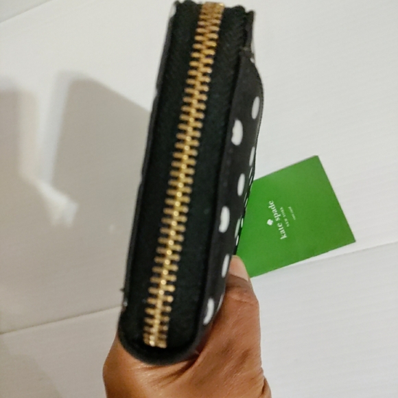 Kate Spade New York Polka Dot Zip Around Wallet Black White - Picture 4 of 8